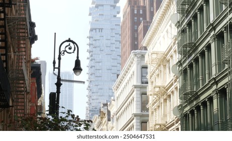 New York City Manhattan Soho fashion district near Broadway street. USA urban building facade, old american architecture. Shopping in NYC, United States. Business and residential real estate. Lantern - Powered by Shutterstock