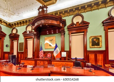 New York City - Mar 29 2017: The New York City Council In New York City Hall, The Seat Of NYC Government, Located At The Center Of City Hall Park In The Civic Center Area Of Lower Manhattan.