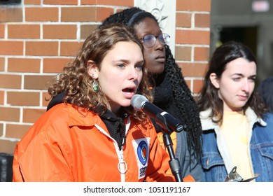 NEW YORK CITY - MARCH 14 2018: Students at Edward R Murrow High School were joined by Mayor de Blasio walking out in protest of the Florida High School shootings