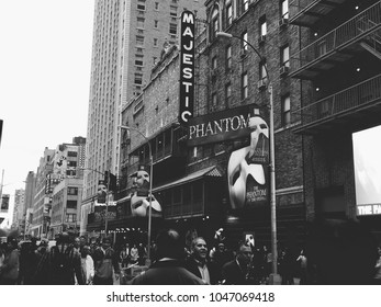 NEW YORK CITY, NEW YORK - MARCH 31, 2016: The marquis at the Majestic Theatre in NYC advertising Phantom of the Opera