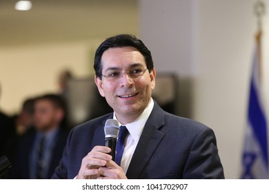 NEW YORK CITY - MARCH 8 2018: Israeli Prime Minister Benjamin Netanyahu Viewed A Newly Set UN Display Of Artifacts From 1st Century Jerusalem. Israeli UN Rep Danny Danon Speaks