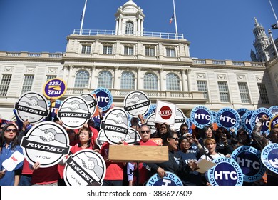 NEW YORK CITY - MARCH 9 2016: NYC Mayor De Blasio Rallied On The City Hall Steps With Union And AARP Members To Urge Passage Of His Affordable Housing Initiative,