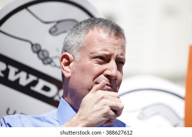 NEW YORK CITY - MARCH 9 2016: NYC Mayor De Blasio Rallied On The City Hall Steps With Union And AARP Members To Urge Passage Of His Affordable Housing Initiative,