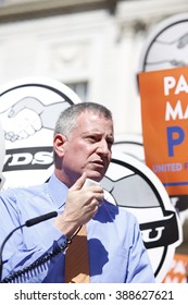 NEW YORK CITY - MARCH 9 2016: NYC Mayor De Blasio Rallied On The City Hall Steps With Union And AARP Members To Urge Passage Of His Affordable Housing Initiative,