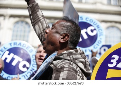 NEW YORK CITY - MARCH 9 2016: NYC Mayor De Blasio Rallied On The City Hall Steps With Union And AARP Members To Urge Passage Of His Affordable Housing Initiative,