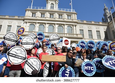 NEW YORK CITY - MARCH 9 2016: NYC Mayor De Blasio Rallied On The City Hall Steps With Union And AARP Members To Urge Passage Of His Affordable Housing Initiative,