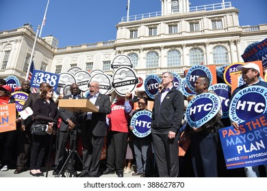 NEW YORK CITY - MARCH 9 2016: NYC Mayor De Blasio Rallied On The City Hall Steps With Union And AARP Members To Urge Passage Of His Affordable Housing Initiative,