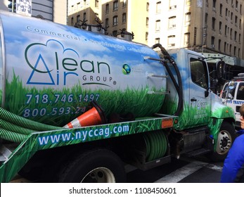 NEW YORK CITY - May 11, 2018: Clean Air Group Truck.  The company offers air duct cleaning, dryer vent cleaning, chimney sweeps, general power wash, mold redemption.