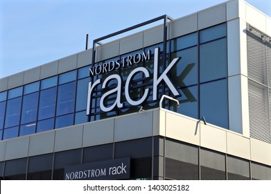 NEW YORK CITY MAY 18 2019: NORDSTROM RACK Retail Store Exterior And Logo At Empire Outlets Staten Island NYC.