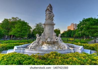 New York City - May 18, 2019: Heinrich Heine Fountain also known as Lorelei Fountain in Bronx, New York City. It is dedicated to the memory of the German poet and writer Heinrich Heine.