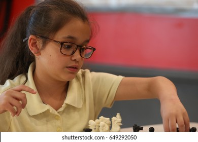 NEW YORK CITY - MAY 26 2017: Brooklyn Police Athletic League &  King's County DA's Office Sponsored An Afterschool Chess Program For Bed-Stuy Elementary Students.