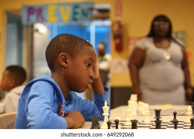 NEW YORK CITY - MAY 26 2017: Brooklyn Police Athletic League &  King's County DA's Office Sponsored An Afterschool Chess Program For Bed-Stuy Elementary Students.