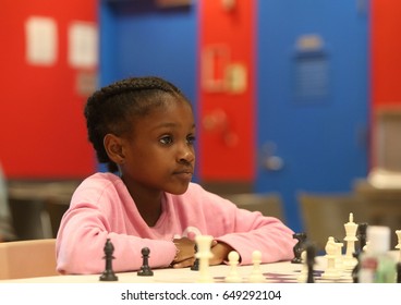 NEW YORK CITY - MAY 26 2017: Brooklyn Police Athletic League &  King's County DA's Office Sponsored An Afterschool Chess Program For Bed-Stuy Elementary Students.