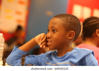 NEW YORK CITY - MAY 26 2017: Brooklyn Police Athletic League &  King's County DA's Office Sponsored An Afterschool Chess Program For Bed-Stuy Elementary Students.