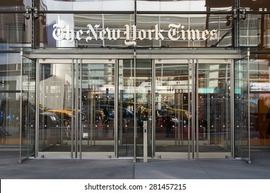 NEW YORK CITY - MAY 7, 2015: Headquarters Entrance Of Of The New York Times Newspaper Building.