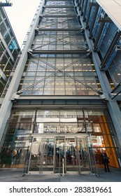 NEW YORK CITY - MAY 7, 2015: Headquarters Entrance Of Of The New York Times Newspaper Building.