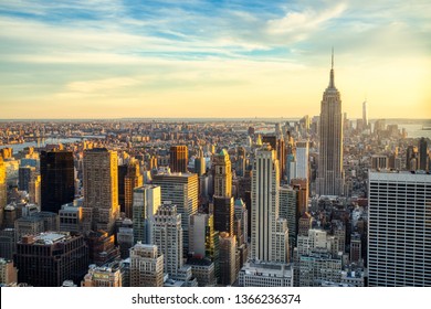 New York City Midtown Aerial view from Helicopter at Amazing Sunset - Powered by Shutterstock