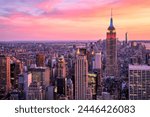 New York City Midtown with Empire State Building at Amazing Sunset 4k