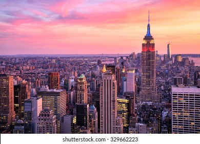 New York City Midtown with Empire State Building at Amazing Sunset - Shutterstock ID 329662223