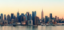 New York City Midtown Manhattan Sunset Skyline Panorama View Over Hudson River