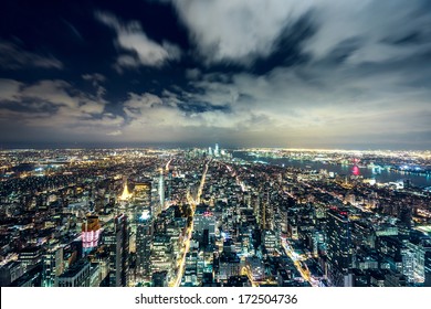 New York City At Night.. Aerial View.