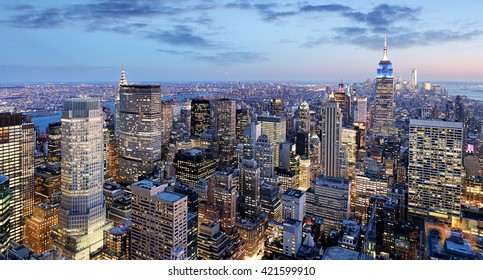 New York city at night, Manhattan, USA