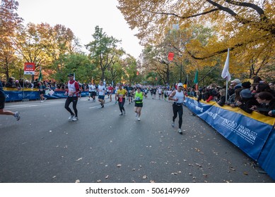 NEW YORK CITY - NOV 11: New York City Marathon Runners Run To The Finish Line On November 11, 2011. The Marathon Is One Of The World Marathon Majors.