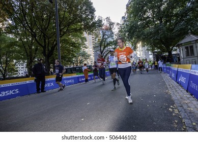 NEW YORK CITY - NOV 11: New York City Marathon Runners Run To The Finish Line On November 11, 2011. The Marathon Is One Of The World Marathon Majors.