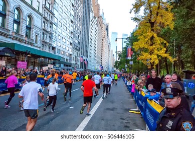 NEW YORK CITY - NOV 11: New York City Marathon Runners Run To The Finish Line On November 11, 2011. The Marathon Is One Of The World Marathon Majors.