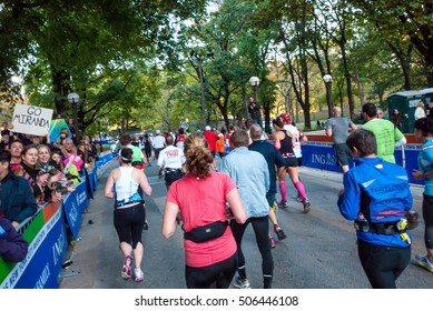 NEW YORK CITY - NOV 11: New York City Marathon Runners Run To The Finish Line On November 11, 2011. The Marathon Is One Of The World Marathon Majors.