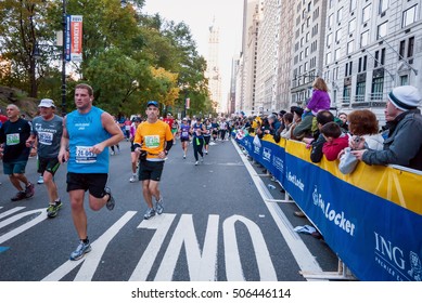 NEW YORK CITY - NOV 11: New York City Marathon Runners Run To The Finish Line On November 11, 2011. The Marathon Is One Of The World Marathon Majors.