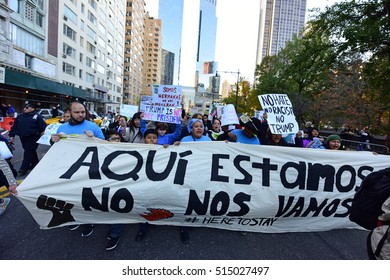 NEW YORK CITY - NOVEMBER 13 2016: More Than Two Thousand Activists Marched From Columbus Circle To Midtown To Protest President-elect Donald Trump's Proposed Immigration Policies