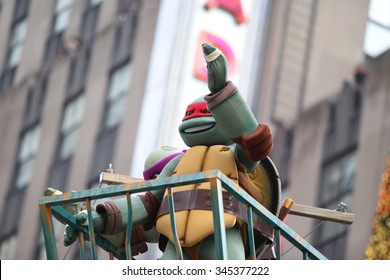 NEW YORK CITY - NOVEMBER 26 2015: The 89th Macy's Thanksgiving Day parade attracted hundreds of thousands of spectators in spite of threats of possible terrorist action. Teenage Mutant Ninja Turtles
