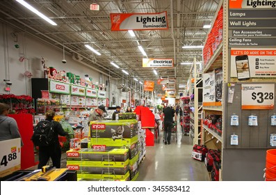 NEW YORK CITY - NOVEMBER 29 2015: The Home Depot, founded in 1978 & headquartered in Atlanta, is the nation's largest big box home improvement store. Interior of South Brooklyn store