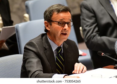 NEW YORK CITY - NOVEMBER 7 2017: The UN Security Council Heard A Report On The Status Of Bosnia-Herzegovina By High Representative Valentin Inzko. Council President Sebastiano Cardi Of Italy