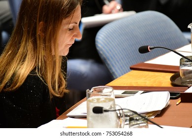 NEW YORK CITY - NOVEMBER 7 2017: The UN Security Council Heard A Report On The Status Of Bosnia-Herzegovina By High Representative Valentin Inzko. French Representative Anne Gueguen