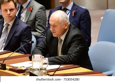 NEW YORK CITY - NOVEMBER 7 2017: The UN Security Council Heard A Report On The Status Of Bosnia-Herzegovina By High Representative Valentin Inzko. High Representative Valentin Inzko Delivers Report