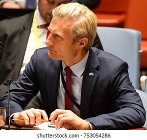 NEW YORK CITY - NOVEMBER 7 2017: The UN Security Council Heard A Report On The Status Of Bosnia-Herzegovina By High Representative Valentin Inzko. Swedish Representative Carl Skau