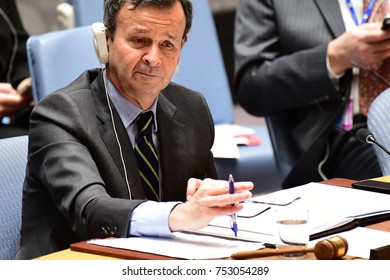 NEW YORK CITY - NOVEMBER 7 2017: The UN Security Council Heard A Report On The Status Of Bosnia-Herzegovina By High Representative Valentin Inzko. Council President Sebastiano Cardi Of Italy