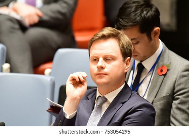 NEW YORK CITY - NOVEMBER 7 2017: The UN Security Council Heard A Report On The Status Of Bosnia-Herzegovina By High Representative Valentin Inzko. Stephen Hickey Of Great Britain