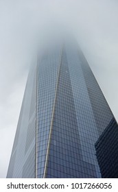 NEW YORK CITY, NY -14 JUL 2017- View  In The Fog Of The One World Trade Center Freedom Tower On The Site Of The World Trade Center Twin Towers Destroyed On 9/11.