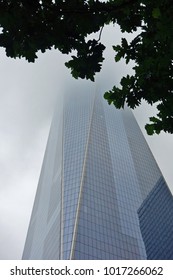 NEW YORK CITY, NY -14 JUL 2017- View  In The Fog Of The One World Trade Center Freedom Tower On The Site Of The World Trade Center Twin Towers Destroyed On 9/11.