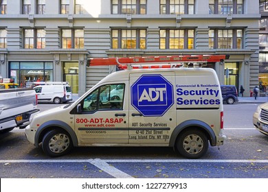 NEW YORK CITY, NY -15 JAN 2017- View Of A Van From ADT Security Services, A Large American Alarm System Company, On The Street In Manhattan.