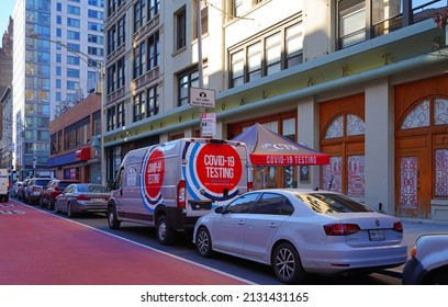 NEW YORK CITY, NY -20 FEB 2022- View Of A CTS COVID-19 Testing Mobile Van On The Street In New York City, USA.