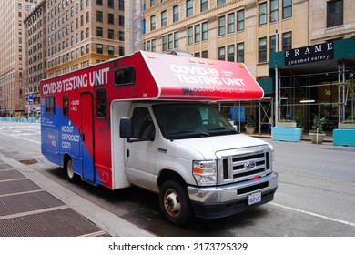 NEW YORK CITY, NY -20 MAR 2022- View Of A Mobile COVID-19 Testing Van On The Street In New York City, USA.