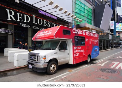 NEW YORK CITY, NY -20 MAR 2022- View Of A Mobile COVID-19 Testing Van On The Street In New York City, USA.