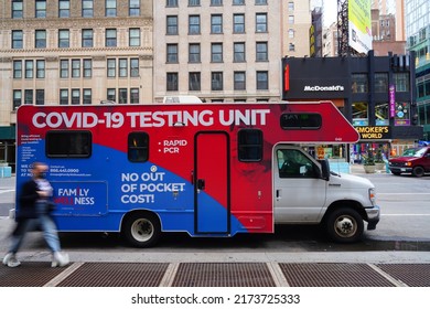 NEW YORK CITY, NY -20 MAR 2022- View Of A Mobile COVID-19 Testing Van On The Street In New York City, USA.