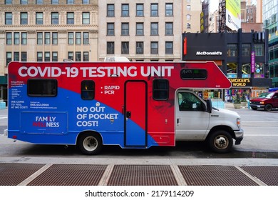 NEW YORK CITY, NY -20 MAR 2022- View Of A Mobile COVID-19 Testing Van On The Street In New York City, USA.