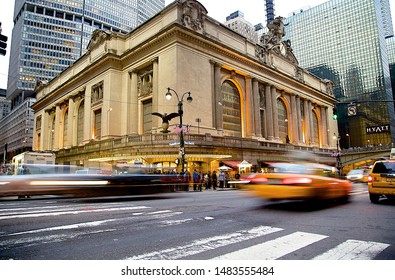 New York City, NY 2012, Grand Central Station Exterior Front With Taxis