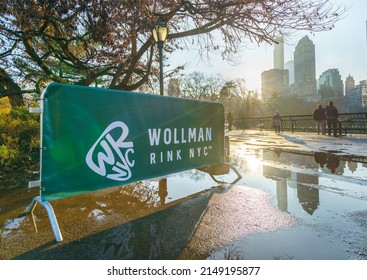 NEW YORK CITY, NY - December 28, 2021: A view from Central Park showing Wollman Rink, a public ice rink in early morning hours.